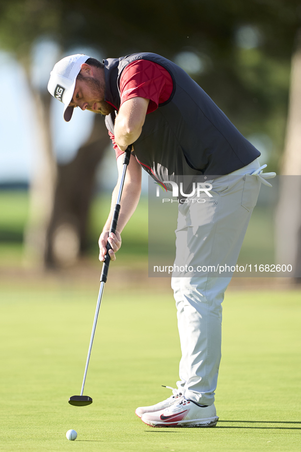 Dan Bradbury of England plays a shot on the 1st green on the third day of the Estrella Damm N.A. Andalucia Masters 2024 at Real Club de Golf...