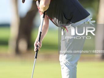 Dan Bradbury of England plays a shot on the 1st green on the third day of the Estrella Damm N.A. Andalucia Masters 2024 at Real Club de Golf...