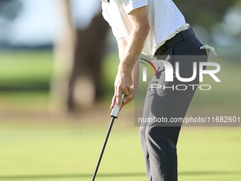 Rasmus Neergaard-Petersen of Denmark plays a shot on the 1st green on the third day of the Estrella Damm N.A. Andalucia Masters 2024 at Real...