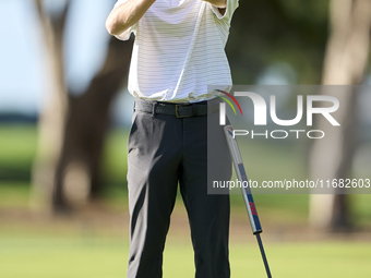 Rasmus Neergaard-Petersen of Denmark studies his shot on the 1st green on the third day of the Estrella Damm N.A. Andalucia Masters 2024 at...