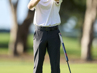 Rasmus Neergaard-Petersen of Denmark studies his shot on the 1st green on the third day of the Estrella Damm N.A. Andalucia Masters 2024 at...