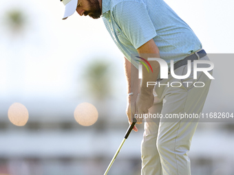 Thomas Aiken of South Africa plays a shot on the 1st green on the third day of the Estrella Damm N.A. Andalucia Masters 2024 at Real Club de...