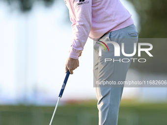 Richie Ramsay of Scotland plays a shot on the 1st green on the third day of the Estrella Damm N.A. Andalucia Masters 2024 at Real Club de Go...