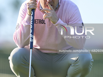 Richie Ramsay of Scotland studies his shot on the 1st green on the third day of the Estrella Damm N.A. Andalucia Masters 2024 at Real Club d...