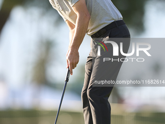 Ross Fisher of England plays a shot on the 1st green on the third day of the Estrella Damm N.A. Andalucia Masters 2024 at Real Club de Golf...