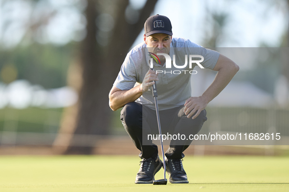 Ross Fisher of England reacts on the 1st green on the third day of the Estrella Damm N.A. Andalucia Masters 2024 at Real Club de Golf Sotogr...