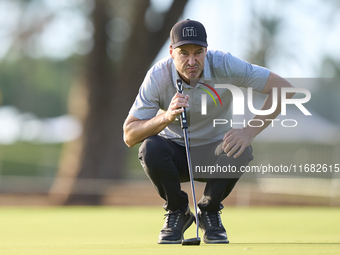 Ross Fisher of England reacts on the 1st green on the third day of the Estrella Damm N.A. Andalucia Masters 2024 at Real Club de Golf Sotogr...