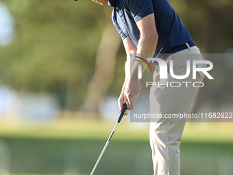 Grant Forrest of Scotland plays a shot on the 1st green on the third day of the Estrella Damm N.A. Andalucia Masters 2024 at Real Club de Go...