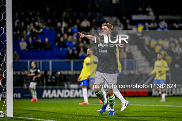 FC Twente midfielder Sem Steijn celebrates the 0-1 goal during the match between RKC and Twente at the Mandemakers Stadium in Waalwijk, Neth...