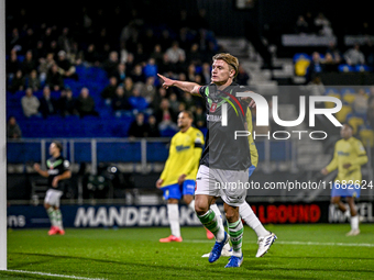 FC Twente midfielder Sem Steijn celebrates the 0-1 goal during the match between RKC and Twente at the Mandemakers Stadium in Waalwijk, Neth...