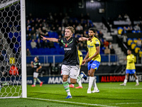 FC Twente midfielder Sem Steijn celebrates the 0-1 goal during the match between RKC and Twente at the Mandemakers Stadium in Waalwijk, Neth...