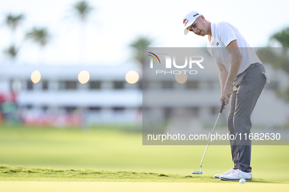 Matthias Schwab of Austria plays a shot on the 1st green on the third day of the Estrella Damm N.A. Andalucia Masters 2024 at Real Club de G...