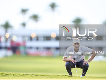 Matthias Schwab of Austria studies his shot on the 1st green on the third day of the Estrella Damm N.A. Andalucia Masters 2024 at Real Club...