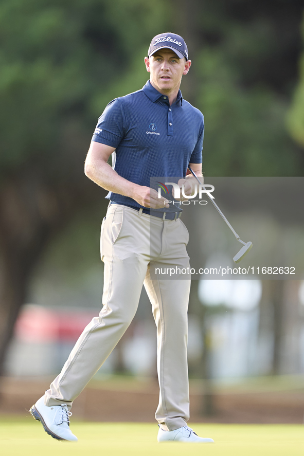 Grant Forrest of Scotland reacts on the 1st green on the third day of the Estrella Damm N.A. Andalucia Masters 2024 at Real Club de Golf Sot...