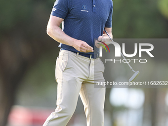 Grant Forrest of Scotland reacts on the 1st green on the third day of the Estrella Damm N.A. Andalucia Masters 2024 at Real Club de Golf Sot...