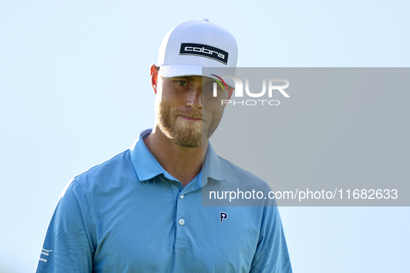 Jesper Svensson of Sweden reacts on the 1st green on the third day of the Estrella Damm N.A. Andalucia Masters 2024 at Real Club de Golf Sot...