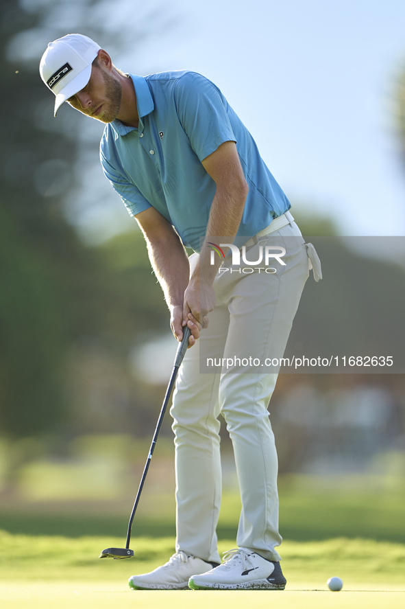 Jesper Svensson of Sweden plays a shot on the 1st green on the third day of the Estrella Damm N.A. Andalucia Masters 2024 at Real Club de Go...