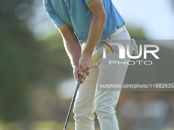 Jesper Svensson of Sweden plays a shot on the 1st green on the third day of the Estrella Damm N.A. Andalucia Masters 2024 at Real Club de Go...