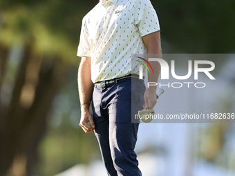 Adri Arnaus of Spain reacts on the 1st green on the third day of the Estrella Damm N.A. Andalucia Masters 2024 at Real Club de Golf Sotogran...