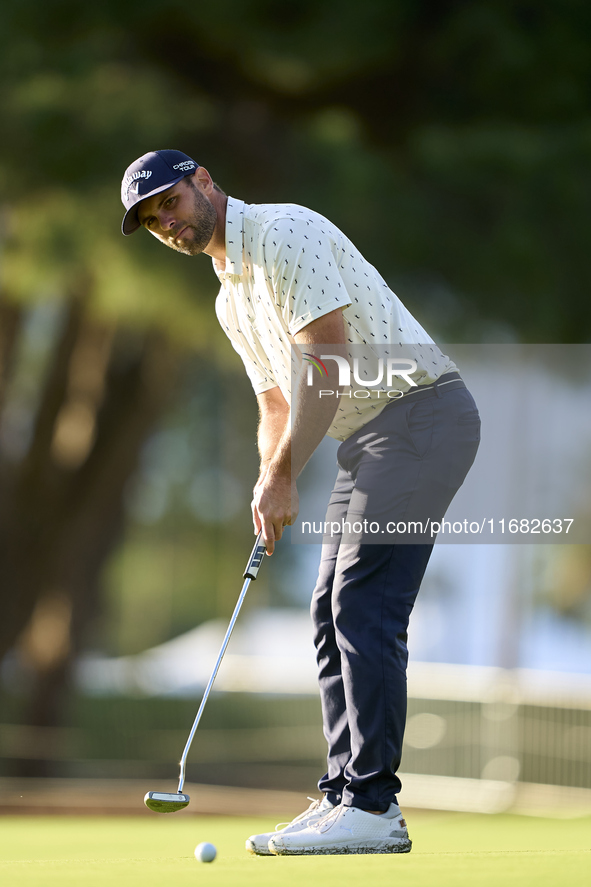 Adri Arnaus of Spain plays a shot on the 1st green on the third day of the Estrella Damm N.A. Andalucia Masters 2024 at Real Club de Golf So...