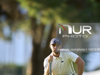 Adri Arnaus of Spain studies his shot on the 1st green on the third day of the Estrella Damm N.A. Andalucia Masters 2024 at Real Club de Gol...