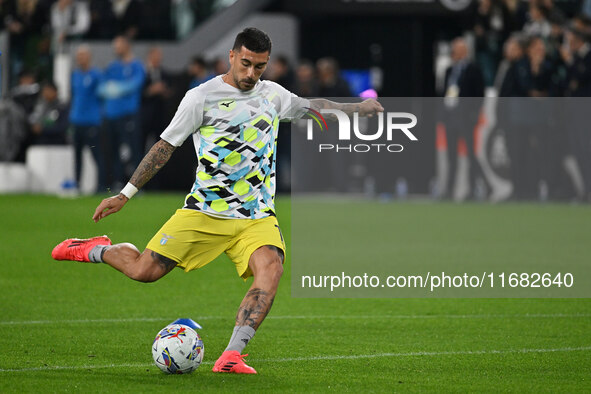 Mattia Zaccagni of S.S. Lazio participates in the 8th day of the Serie A Championship between Juventus F.C. and S.S. Lazio at Allianz Stadiu...