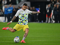 Mattia Zaccagni of S.S. Lazio participates in the 8th day of the Serie A Championship between Juventus F.C. and S.S. Lazio at Allianz Stadiu...