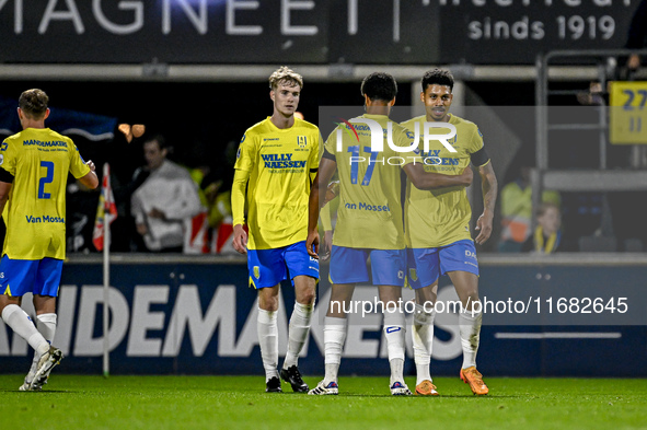 Players of RKC celebrate the goal of RKC forward Richonell Margaret, making the score 1-1, during the match between RKC and Twente at the Ma...