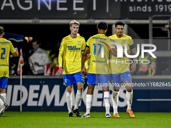 Players of RKC celebrate the goal of RKC forward Richonell Margaret, making the score 1-1, during the match between RKC and Twente at the Ma...