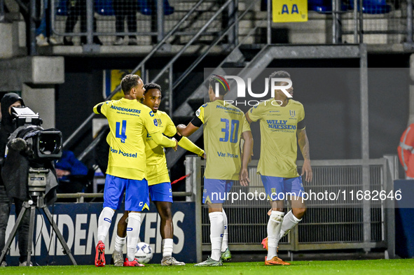 Players of RKC celebrate the goal of RKC forward Richonell Margaret, making the score 1-1, during the match between RKC and Twente at the Ma...