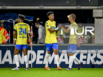 Players of RKC celebrate the goal of RKC forward Richonell Margaret, making the score 1-1, during the match between RKC and Twente at the Ma...