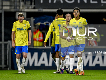 Players of RKC celebrate the goal of RKC forward Richonell Margaret, making the score 1-1, during the match between RKC and Twente at the Ma...