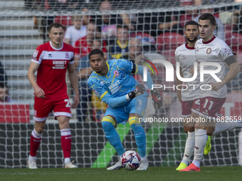 Middlesbrough goalkeeper Seny Dieng rolls the ball out quickly during the Sky Bet Championship match between Middlesbrough and Bristol City...