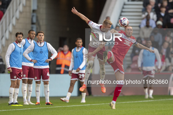 Luke Ayling of Middlesbrough challenges for the ball with Ross McCrorie of Bristol City during the Sky Bet Championship match between Middle...