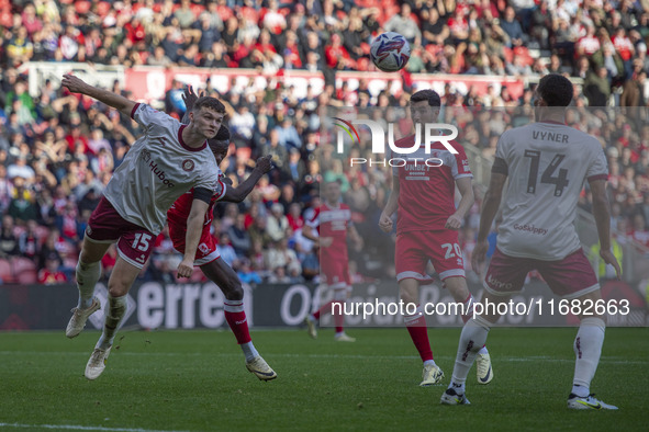 Luke McNally of Bristol City heads clear during the Sky Bet Championship match between Middlesbrough and Bristol City at the Riverside Stadi...