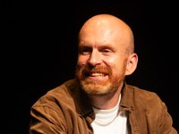 Matt Haig, the English author, appears on the stage of Schauspiel Koeln depot in Cologne, Germany, on October 19, 2024, during the Cologne l...