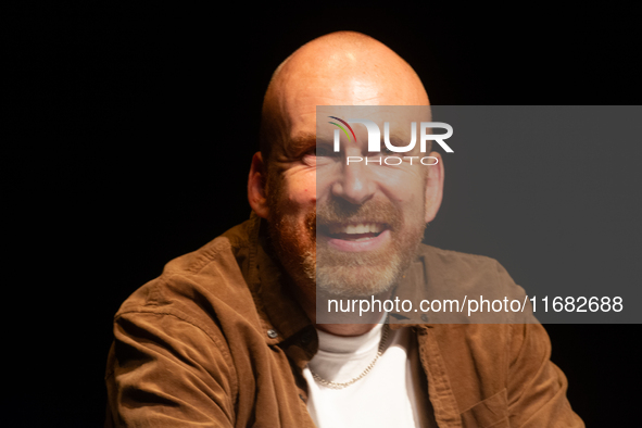 Matt Haig, the English author, appears on the stage of Schauspiel Koeln depot in Cologne, Germany, on October 19, 2024, during the Cologne l...