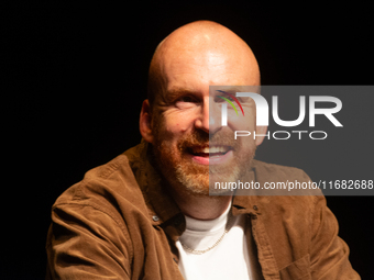 Matt Haig, the English author, appears on the stage of Schauspiel Koeln depot in Cologne, Germany, on October 19, 2024, during the Cologne l...