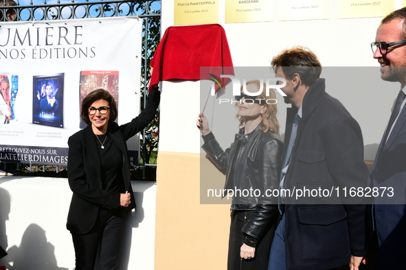 Rachida Dati, Minister of Culture, and Isabelle Huppert attend the remake of the light factories in Lyon, France, on October 19, 2024. 