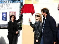 Rachida Dati, Minister of Culture, and Isabelle Huppert attend the remake of the light factories in Lyon, France, on October 19, 2024. (