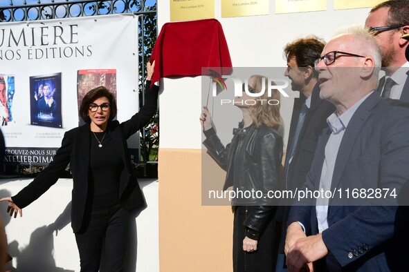 Rachida Dati, Minister of Culture, and Isabelle Huppert attend the remake of the light factories in Lyon, France, on October 19, 2024. 