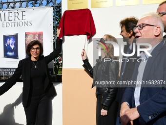 Rachida Dati, Minister of Culture, and Isabelle Huppert attend the remake of the light factories in Lyon, France, on October 19, 2024. (