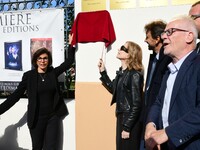 Rachida Dati, Minister of Culture, and Isabelle Huppert attend the remake of the light factories in Lyon, France, on October 19, 2024. (