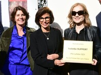 Rachida Dati, Minister of Culture, and Isabelle Huppert attend the remake of the light factories in Lyon, France, on October 19, 2024. (