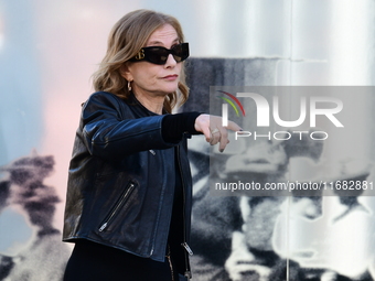 Isabelle Huppert attends the remake of the light factories in Lyon, France, on October 19, 2024. (