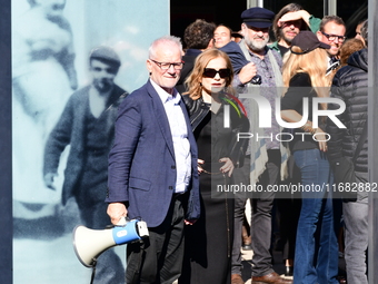 Rachida Dati, Minister of Culture, and Isabelle Huppert attend the remake of the light factories in Lyon, France, on October 19, 2024. (