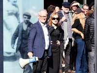 Rachida Dati, Minister of Culture, and Isabelle Huppert attend the remake of the light factories in Lyon, France, on October 19, 2024. (