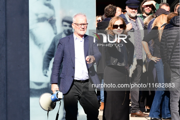 Rachida Dati, Minister of Culture, and Isabelle Huppert attend the remake of the light factories in Lyon, France, on October 19, 2024. 