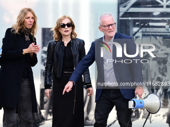 Sandrine Kiberlain and Isabelle Huppert attend the remake of the light factories in Lyon, France, on October 19, 2024. (