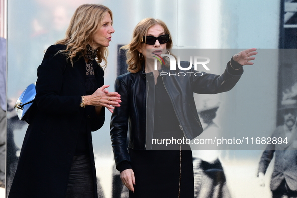 Sandrine Kiberlain and Isabelle Huppert attend the remake of the light factories in Lyon, France, on October 19, 2024. 